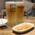 梅田大衆酒場 H - ハッピーアワーで、プレモル生¥190（ひとり2杯まで）