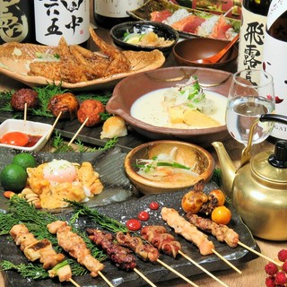 [Course where you can enjoy charcoal-grilled Yakitori (grilled chicken skewers) and smoked dishes] 2 hours of all-you-can-drink included♪