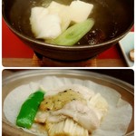 Tachibanaya - 塩鱈湯豆腐／あつみ産桜美豚の味噌陶板