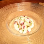 中島町倶楽部 - 生のアスパラ、あげまき貝、みる貝、玉ねぎのソース