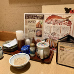 とんＱ - テーブル調味料と、擂り胡麻（セルフ）