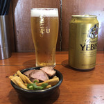 麺処ほん田 - 「エビスビール 缶350ml」350円はお通し付き