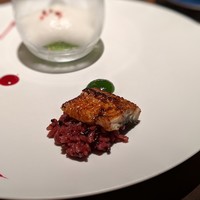 アコルドゥ - 「奈良の黒米　焼いた鰻ハーブグラニテと柑橘のエア」奈良の古来種の柑橘・橘を使ったエア、黒米で土を表現