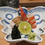日本料理 晴山 - 造り　車海老、寒ムツ炙り