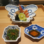 日本料理 晴山 - 造り　車海老、寒ムツ炙り