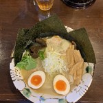 いち井 - 塩 大盛 海老わんたん 焼き海苔と味玉 トッピング