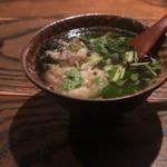 焼き鳥 とりら - 鳥牛蒡釜飯の鳥スープ茶漬け