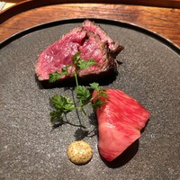 肉割烹 上 - 牛タタキと刺身