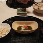 ふきや - 金目鯛ご飯、もずくと毛蟹の酢の物、赤出汁、お新香
