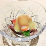 新ばし 星野 - 蛍烏賊、車海老、うるいの辛子酢味噌和え