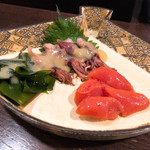 金町製麺 - ホタルイカと辛子明太子盛り合わせ