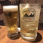 日本一の串かつ横綱 - メガハイボールが写真ではなぜか大きく見えない