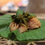 味あら井 - 山葵葉、赤貝、山葵菜醤油漬け