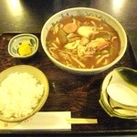 手打ちそば 菊園 - 田舎味噌うどん+ライス