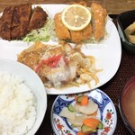 Morinaga Shiyokudou - かつ三昧定食。三種のカツを楽しめます。