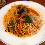 どうろくじん - 豚肉とホウレン草のトマトソーススパゲッティーニ