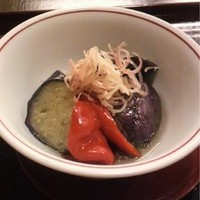 露庵 菊乃井 木屋町店 - 揚げ茄子と赤い万願寺唐辛子の揚げ浸し