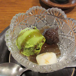 蕎麦　もり木 - 抹茶アイスのあんみつ