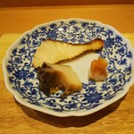 天ぷら たけうち - 鐘崎の鰆西京焼きと蒸し鮑