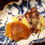 炭火割烹 白坂 - 蛍烏賊　ブッラータチーズ　奈良漬け　酢味噌