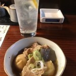 居酒屋めぐろ - お通し、レモンサワー