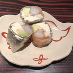 野口太郎 - 生春巻 桜の葉 ボタン海老 マスカルポーネ アボカド 山芋