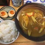 若旦那21 - カレーうどん、小ライス、煮卵です