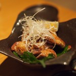 石臼挽き手打 蕎楽亭 - 会津地鶏の塩焼き。柚子胡椒で頂くのが美味しい！