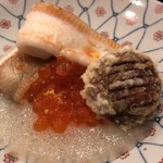 まき村 - 柳鰈の一夜干し、蕪餡、新いくら、黄柚子