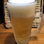 やきとり工房 - 生ビール中。スーパードライ。