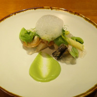 RESTAURANT hidamarino - ハマグリ　北寄貝　あわび　エンドウ豆のソース