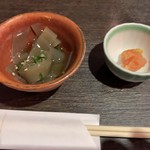 華味鳥 - 味コース（3400円）:小鉢２品（おきゅうと＋辛子明太子）