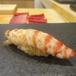 あま木 - 車海老：三河一色の車海老は、中心部のレア感がイイですネ！　　　　　　2019.04.06