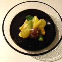 懐韻 - 先付  葡萄とエリンギとネギのカラシ味噌和え