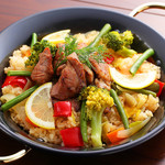 Extremely delicious beef cut Steak and grilled vegetable paella (2 servings)