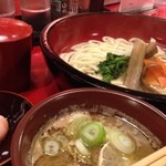 鴨錦 - つけ鴨うどん(温)＋温玉＋野菜増し