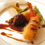 フレンチレストラン 千秋亭 - （2011）魚料理は車海老。カダイフがパリパリ♪