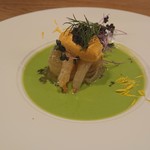 レ・カネキヨ - Poisson ～魚料理～ 「金目鯛」のポアレ スープ・ド・ポアソン仕立て しじみ醤油のエミュルシオンと青野菜添え