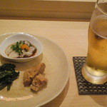 魚真 - 生ビールとお通し