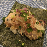 割烹 一楓 - ・海苔とご飯と味鯵の巻いたもの ・鯵には味噌？などあらかじめ味がつけられていました。 冥加など薬味たっぷり。とても好み。利休巻きと言っていたかも。