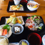 筑前あしや 海の駅 - お刺身御膳、海鮮丼と天ぷら付き