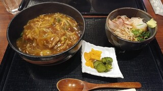 てん川 - カツカレー丼ミニおろし冷蕎麦セット