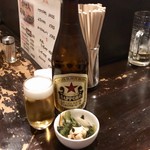 「笑」 - ［2019/05］瓶ビール・サッポロ(600円)＋お通し(400円)