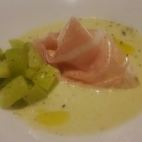 セミーナ - 美唄産アスパラのスープ イタリア産生ハム添え