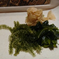 すし岩瀬 - 海ぶとうとわかめ   たれをつけていただきます
