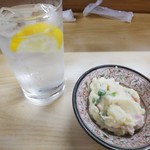 天満酒蔵 - 焼酎（麦、水割り）、ポテトサラダ