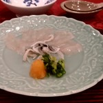 Tsuruya Ryokan - 【2019.5.4(土)】先付け…とらふぐの薄造り、ポン酢、かんずりおろし