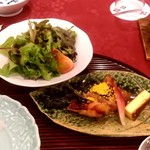 つるや旅館 - 【2019.5.4(土)】焼き物…軽井沢産ベビーリーフ、塩昆布、アボカドオイル、オリーブオイル