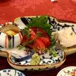 つるや旅館 - 【2019.5.4(土)】お刺身…平目薄引き真砂和え、天然本鮪平作り、生湯葉と生雲丹