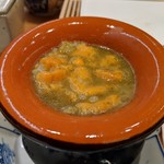 天婦羅 みやしろ - 鮑の肝スープのリゾット　雲丹をのせて